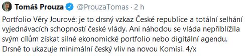 Tomáš Prouza komentuje post Věry Jourové v Evropské komisi